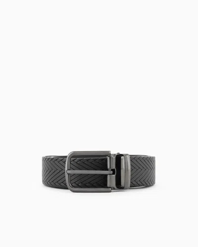 EMPORIO ARMANI LEATHER BELT WITH BRAIDED PRINT