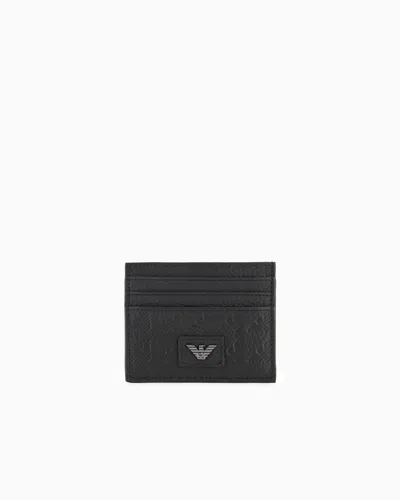 EMPORIO ARMANI LEATHER CARD HOLDER WITH ALL-OVER EMBOSSED EAGLE