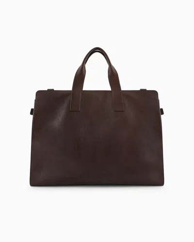 EMPORIO ARMANI LEATHER DUFFEL BAG WITH EMBOSSED LOGO