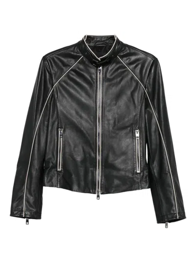 EMPORIO ARMANI LEATHER ZIP-FRONT JACKET