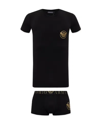 EMPORIO ARMANI LOGO PRINT COTTON LOUNGE SET