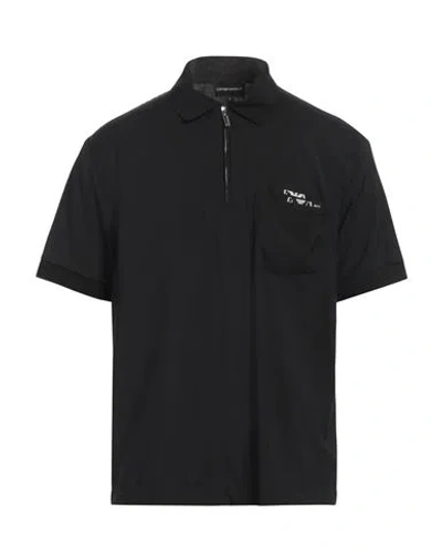 EMPORIO ARMANI EMPORIO ARMANI MAN POLO SHIRT BLACK SIZE M VIRGIN WOOL, VISCOSE, POLYAMIDE, ELASTANE