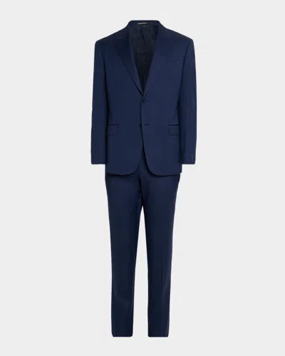EMPORIO ARMANI MEN'S 130S WOOL MICRO-HERRINGBONE PEAK LAPEL G LINE SUIT