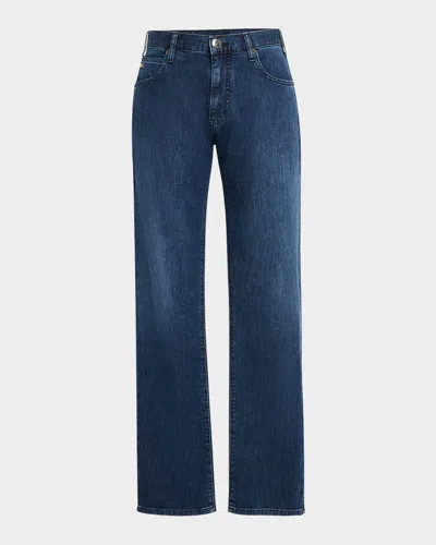 EMPORIO ARMANI MEN'S WASHED DENIM FIVE-POCKET PANTS