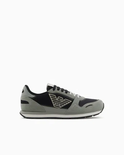 EMPORIO ARMANI MESH SNEAKERS WITH SUEDE DETAILS AND EAGLE PATCH