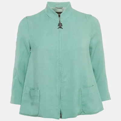 EMPORIO ARMANI MINT GREEN CREPE ZIP UP JACKET S
