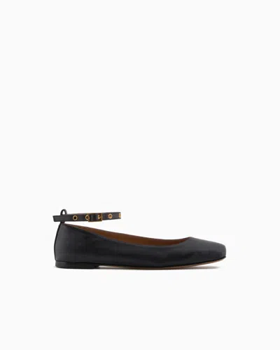 EMPORIO ARMANI NAPPA-LEATHER SQUARE-TOED BALLERINAS WITH STRAP