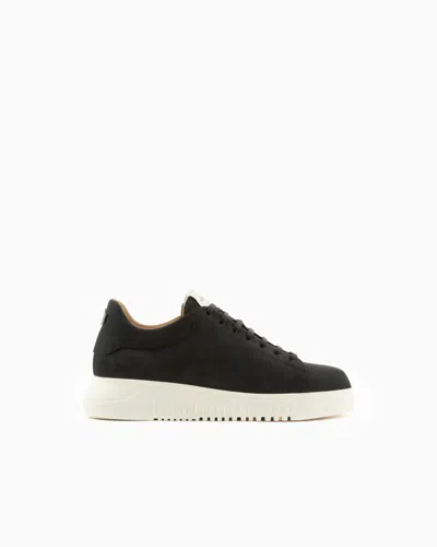 EMPORIO ARMANI NUBUCK SNEAKERS WITH KNURLED SOLES