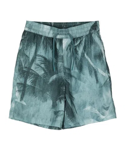 EMPORIO ARMANI PALM TREE-PRINT DRAWSTRING SHORTS