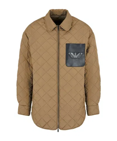 EMPORIO ARMANI LOGO-EMBOSSED QUILTED JACKET