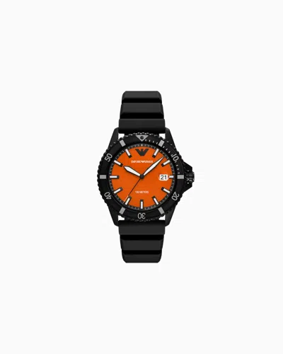 EMPORIO ARMANI WORLD EXPLORER THREE-HAND DATE BLACK SILICONE WATCH