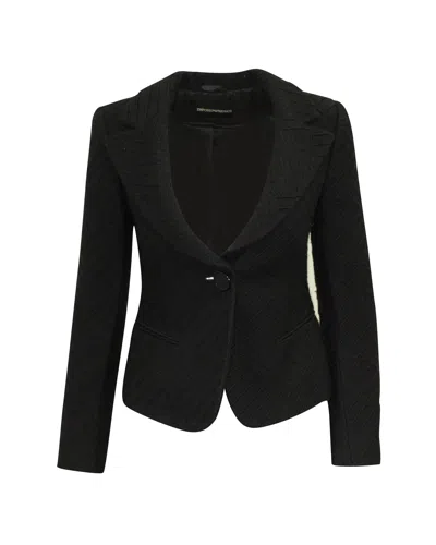 EMPORIO ARMANI SINGLE-BREASTED BLAZER IN BLACK VIRGIN WOOL