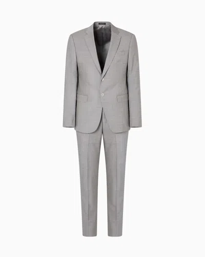 EMPORIO ARMANI SINGLE-BREASTED, REGULAR-FIT SUIT MADE OF STRETCH LIGHT WOOL WITH A MICRO CHECK MOTIF
