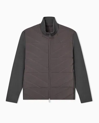 EMPORIO ARMANI TRAVEL ESSENTIALS TWO-PIECE EFFECT FULL-ZIP DOWN JACKET WITH KNIT SLEEVES