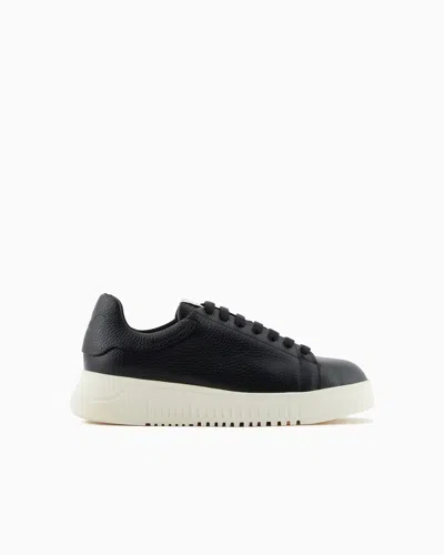 EMPORIO ARMANI TUMBLED LEATHER SNEAKERS