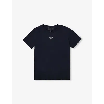 EMPORIO ARMANI UB118 NAVY /WITH OFF LOGO-PRINT CREWNECK COTTON T-SHIRT