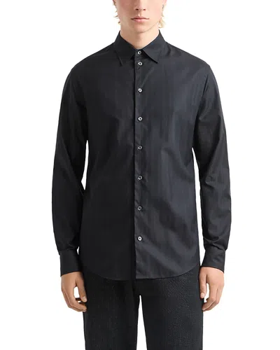 EMPORIO ARMANI WAVE JACQUARD TEXTURED REGULAR FIT BUTTON DOWN SHIRT