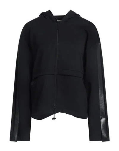 EMPORIO ARMANI EMPORIO ARMANI WOMAN SWEATSHIRT BLACK SIZE 10 POLYESTER, VISCOSE, ELASTANE