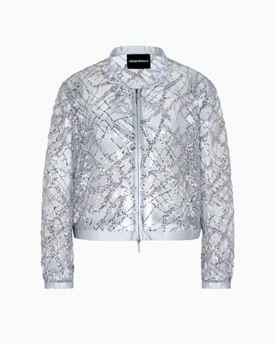EMPORIO ARMANI ZIPPED BOLERO IN TULLE WITH ALL-OVER MICRO-SEQUIN AND JET EMBROIDERY