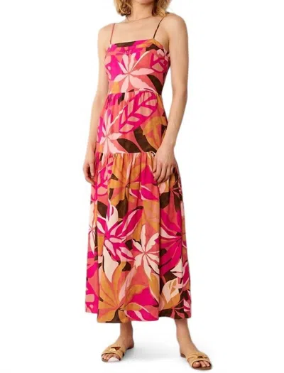 EN CREME PRINTED SLEEVELESS MIDI DRESS IN PINK MULTI