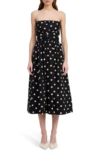 EN SAISON EN SAISON JOSEPHINE POLKA DOT STRAPLESS COTTON MIDI SUNDRESS