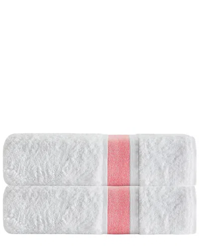 ENCHANTE HOME DEPERA HOME SET OF 2 UNIQUE SALMON STRIPE TURKISH COTTON BATH TOWELS