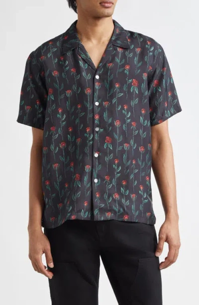 ENDLESS JOY ENDLESS JOY ROSE PRINT SILK TWILL BUTTON-UP SHIRT