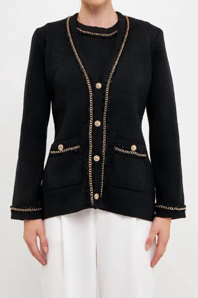 ENDLESS ROSE FIFA CHAIN TRIM CARDIGAN IN BLACK