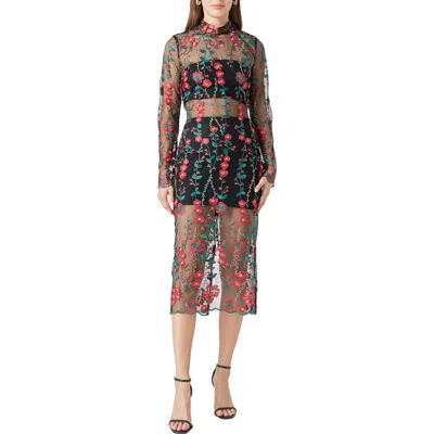 ENDLESS ROSE ENDLESS ROSE FLORAL EMBROIDERED LONG SLEEVE MIDI DRESS