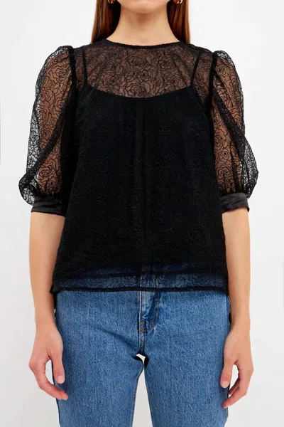 ENDLESS ROSE LUCINDA LACE EMBROIDERED TOP IN BLACK