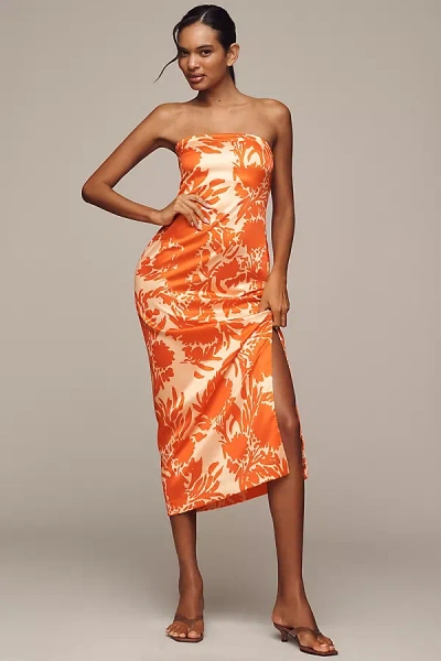 ENDLESS ROSE STRAPLESS PRINTED SLIP MIDI DRESS