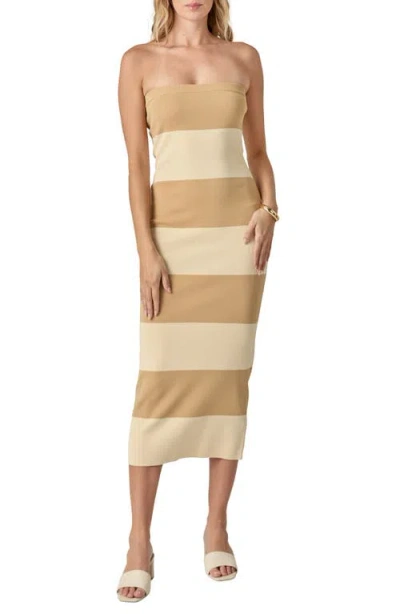 ENDLESS ROSE ENDLESS ROSE STRIPE STRAPLESS TUBE MIDI DRESS
