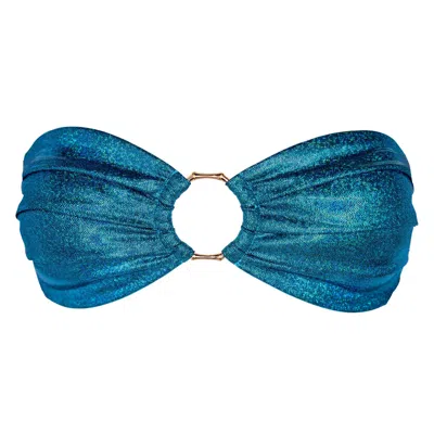 ENEZ SWIM WOMEN'S BLUE FRIDA BANDEAU BIKINI TOP - GLITTER AQUAMARINE