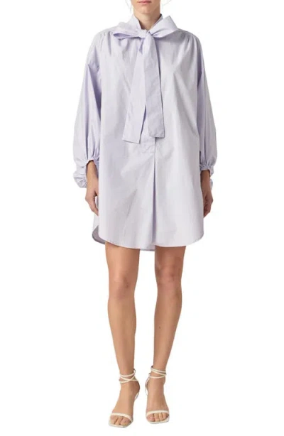 ENGLISH FACTORY ENGLISH FACTORY BILLOW TIE NECK LONG SLEEVE POPLIN SHIRTDRESS
