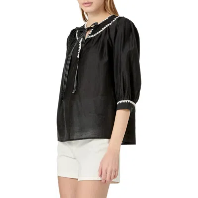 ENGLISH FACTORY ENGLISH FACTORY EMBROIDERED TIE NECK TOP