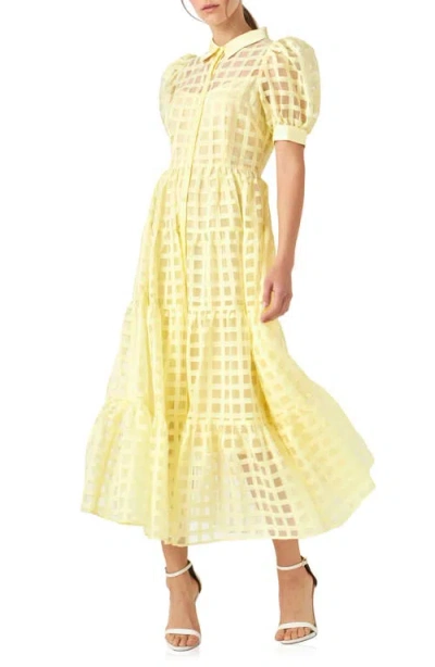 ENGLISH FACTORY ENGLISH FACTORY GRID PATTERN TIERED MIDI SHIRTDRESS