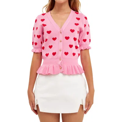 ENGLISH FACTORY ENGLISH FACTORY PUFF SLEEVE HEART CARDIGAN