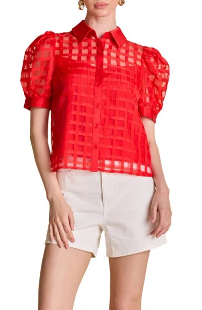 ENGLISH FACTORY ENGLISH FACTORY PUFF SLEEVE ORGANZA TOP