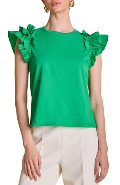 ENGLISH FACTORY ENGLISH FACTORY RUFFLE SLEEVE MIX MEDIA COTTON TOP