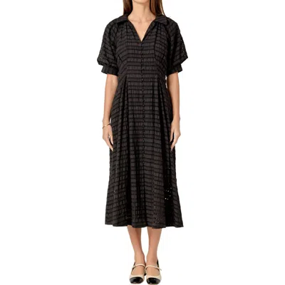 ENGLISH FACTORY ENGLISH FACTORY SEERSUCKER CHECK COTTON BLEND MIDI DRESS