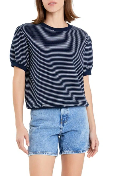 ENGLISH FACTORY ENGLISH FACTORY STRIPE PUFF SLEEVE FRENCH TERRY TOP