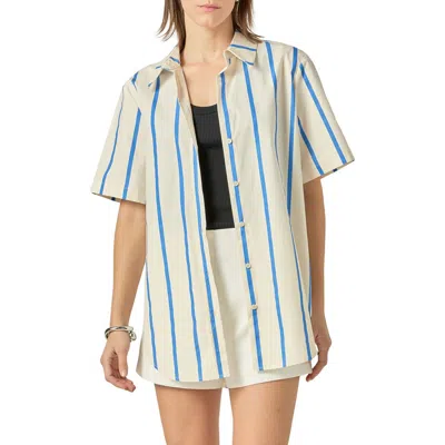 ENGLISH FACTORY ENGLISH FACTORY STRIPE SHORT SLEEVE BUTTON-UP TOP
