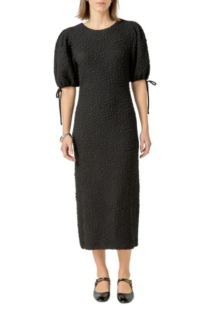 ENGLISH FACTORY ENGLISH FACTORY TEXTURED PUFF SLEEVE MIDI DRESS