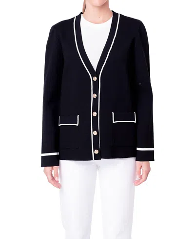 ENGLISH FACTORY WOMEN'S KNIT CONTRAST CARDIGAN