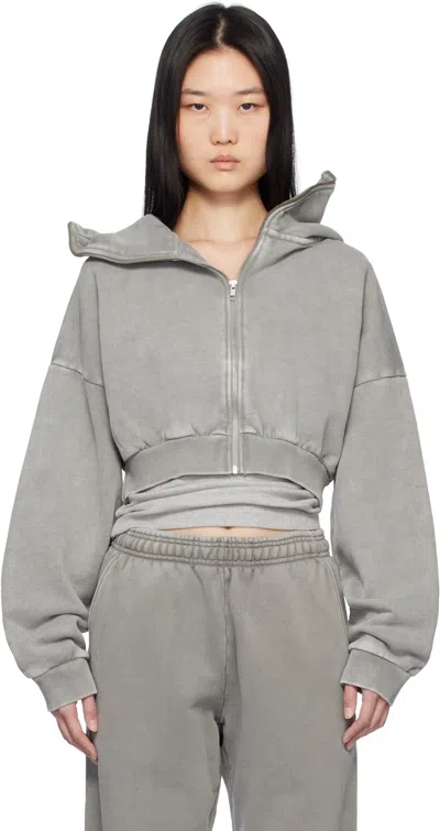 ENTIRE STUDIOS GRAY CROPPED FULL ZIP HOODIE