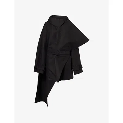 ENTIRE STUDIOS WOMENS BLACK MINI SCARFCOAT COTTON-POPLIN JACKET