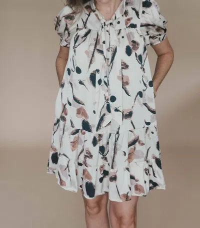 ENTRO ABSTRACT SATIN MINI DRESS IN IVORY