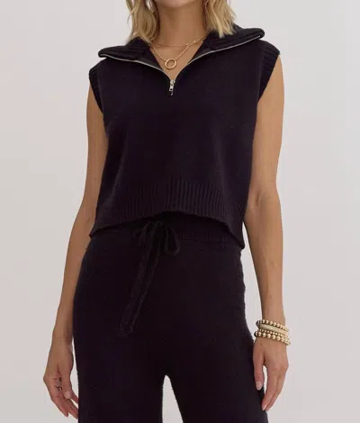 ENTRO KNIT HALF ZIP TOP IN BLACK