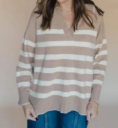 ENTRO SAVE YOUR TEARS STRIPED SWEATER IN TAUPE