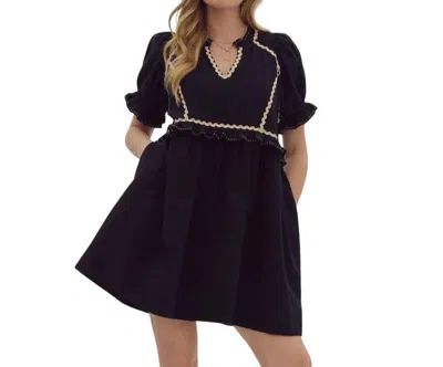 ENTRO V-NECK PUFF SLEEVE MINI DRESS IN BLACK